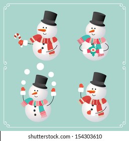 Set of cute snowman. Vector illustration