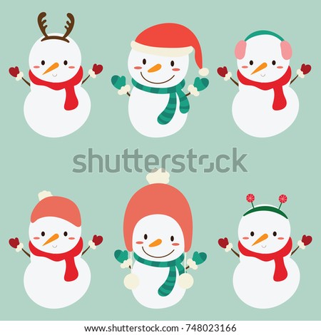 Set Cute Snowman Vector Illustration Stock Vector (Royalty Free ...