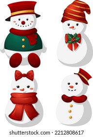 Set of cute snowmen in cartoon style isolated. Family of snowmen for children