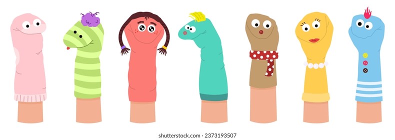 Set of cute sock toys on white background