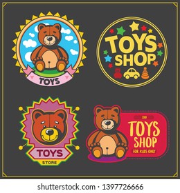 Set of cute soft plush animal toys. Teddy and rabbit. Vector illustration.