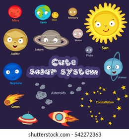 set of cute solar system - vector illustration, eps
