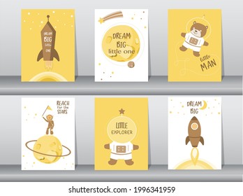 Set of cute Space for kids,Illustration of an astronaut, spaceship, rocket, UFO, sky ,Vector eps10.