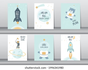 Set Of Cute Space For Kids,Illustration Of An Astronaut, Spaceship, Rocket, UFO, Sky ,Vector Eps10.