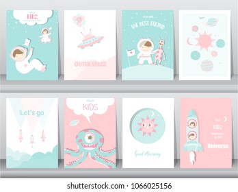 Set of cute space posters,Design for kid cards,Vector illustrations.