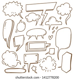 Set of cute speech bubble in doodle style 