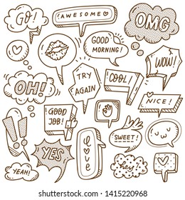 Set of cute speech bubble in doodle style 