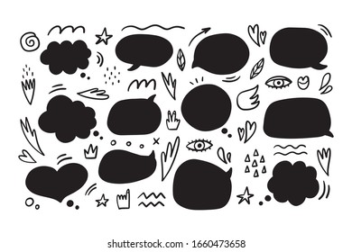 Set of cute speech bubble in doodle style. Vector illustration