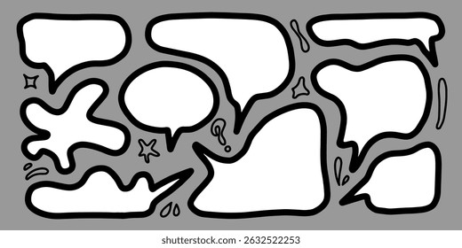 set of cute speech bubble in doodle style. vector illustration.