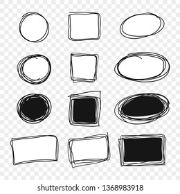 Set of cute speech bubble with text in doodle style. Vector creative illustration of Speech Bubbles, clouds on isolated white background. Thin speech bubble style design for promotion. 