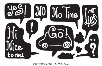 set of cute speech bubble with text in doodle style.vector illustration.