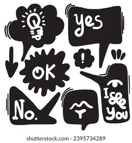 set of cute speech bubble with text in doodle style.vector illustration.