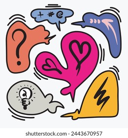 set of cute speech bubble with text in doodle style.vector illustration.