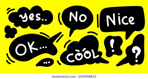 set of cute speech bubble with text in doodle style.vector illustration.