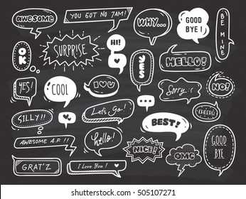 set of cute speech bubble with text in doodle style