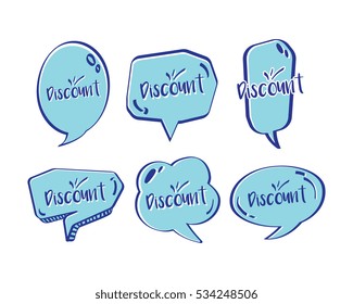 Set of cute speech bubble with the words Discount in doodle style
