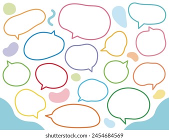 Set of cute speech bubbles with colorful lines and fluffy white paint