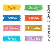 Set of cute speech bubbles with the name of the day of the week, Sunday, Monday, Tuesday, Wednesday, Thursday, Friday, Saturday. Vector.