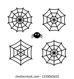 Set of cute spider and cobwebs icons isolated on background