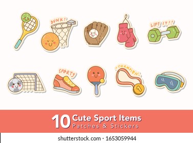 Set of Cute Sport Items Patches and Stickers