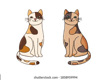 Set of cute spotted cats icon. Hand drawn vector illustration in doodle style isolated on white background.