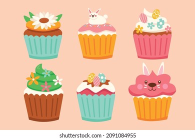 Set of cute spring cupcakes