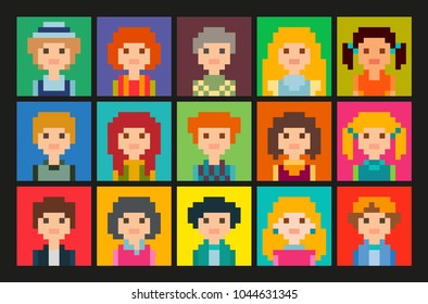 Set Cute Square Avatars Pixel Style Stock Vector (Royalty Free ...