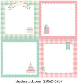 a set of cute square-shaped note cards in soft blue and pink colors


