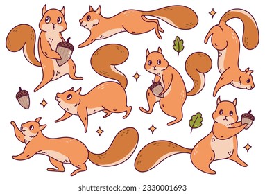 Set of Cute Squirrel Cartoon Character