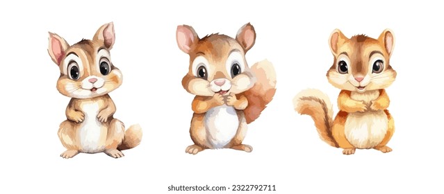 Set of cute squirrel wild animal watercolor isolated on white background. Vector illustration