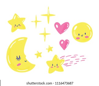 Set of cute star and moon