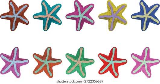 Set von niedlichen Seestern Icons in verschiedenen Farben für Sommer Meeresleben Design.