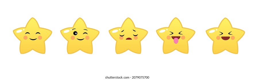 set of cute stars with emotions, vector