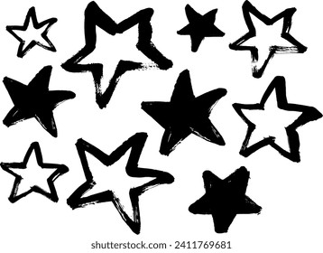 A set of cute stars painted with a brush.