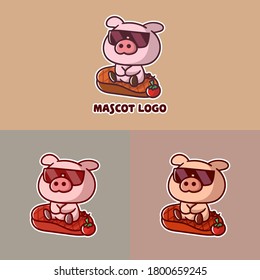 set of cute steak pig mascot logo with optional apprearance. premium kawaii vector