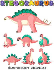 Set of cute stegosaurus dinosaur cartoon characters illustration