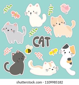 set of cute sticker with cats vector