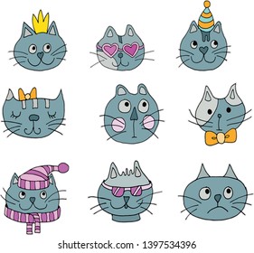 Set of cute sticker with cats vector.