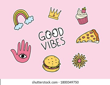 set of cute sticker design