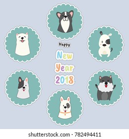 set of cute sticker with dog in happy new year