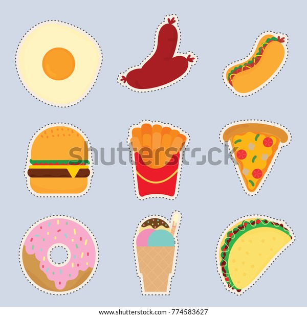 Set Cute Sticker Fast Food Vector Stock Vector (Royalty Free) 774583627 ...