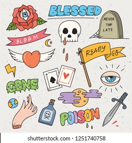 Set of cute sticker, graffiti doodle, fashion patches
