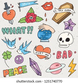 Set of cute sticker, graffiti doodle, fashion patches