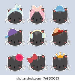 set of cute sticker with head cat set
