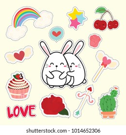 set of cute sticker with rabbit