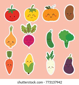 Set Of Cute Sticker Vegetables Vector