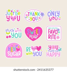 Conjunto de lindos stickers y diseños de insignias para el día de San Valentín.