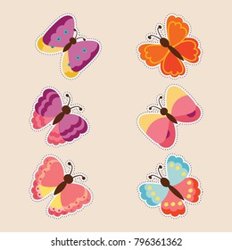 Set of cute stickers with butterfly
