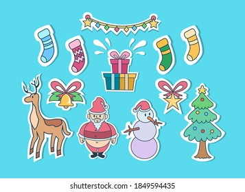Set of cute stickers christmas theme with various element decoration of christmas