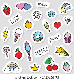 Set Cute Stickers Doodle Illustration Kawaii Stock Vector (Royalty Free ...